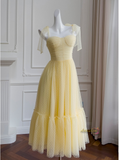 Lace Up Sweetheart Yellow Tie Shoulder Homecoming Dress