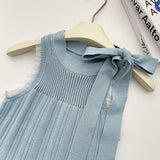 Blue Round Neck Bow Niche Style Dress