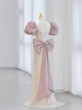 Pink Puffy Sleeves Trumpet Mermaid Sequin Prom Dress