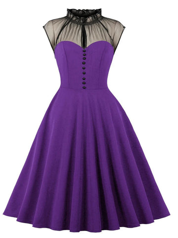 Vintage-Inspired Button Purple Summer Dress