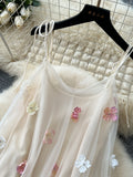 Cream Sheer Tulle Multicolored Flower Summer Dress