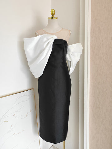 Sheath Column Satin Black & White Homecoming Dress