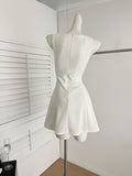 White Structured Bodice A Line Sleeveless Dres