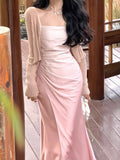 Ombre Shirred Midi Spaghetti Strap Party Dress