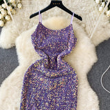 High Slit Sequin Purple Dress