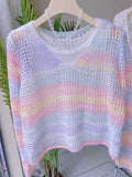 V-Neck Rainbow Open-Knit Sweater