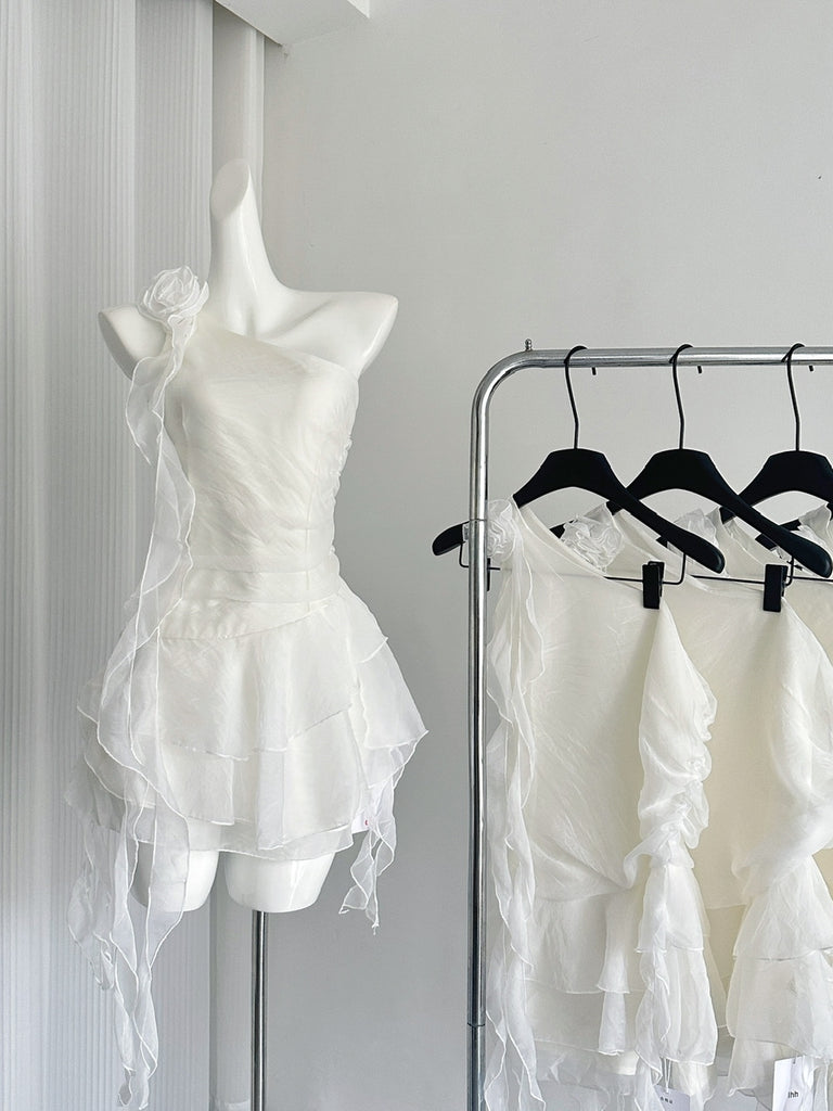 White Ruffle Flounce Sleeveless Dress (Medium) main image 1