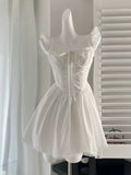 White Delicate Shoulder Ruffles Corset Dress