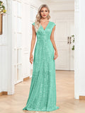 Sequin V Neck Green Sheath Column Prom Dress