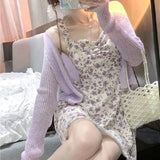 Lilac Cardigan over Blossom Dress