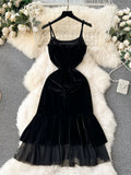 Black Celestial Velvet Cascade Dress