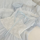 Elegant Blue and White Lace Tiered Dress