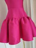 Satin Short Mini Ruffles Strapless Fuchsia Homecoming Dress