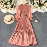 Pastel Perfection Long Seleeve Pleated Dress