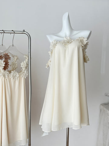 3D Flowers Chic Off Shoulder Cream Dress