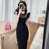 Chic Black Statement Sleeves Pencil Dress