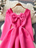 Oversized Bow Flattering Pink Dress