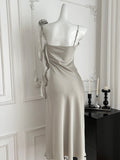 Chic Asymmetric Light Green Satin Midi Dress