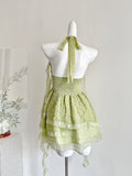 Enchanting Light Green Textured Halter Dress