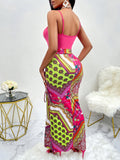 Colorful High-Slit Skirt Ensemble Dress