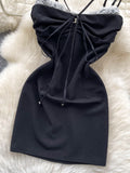 Black Spaghetti Strap Mini Lace Front Tie Knot Dress