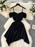 Black Nocturnal Elegance Satin Dress