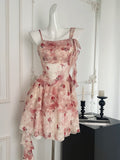 Flower Deed  Fairy Irregular Red Floral Summer Dress