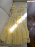 Lace Up Sweetheart Yellow Tie Shoulder Homecoming Dress