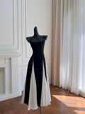 Chiffon A Line Tea Length Black & White Homecoming Dress