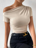 Sleek Black Short-Sleeve Off-Shoulder Blouse
