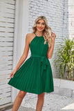 Pleats and Halter Top Vibrant Green Dress