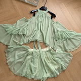 Mint Green Flowy Tiered Style Sheer Halter Dress