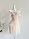 Charming Off Shoulder Pink Tulle Mini Dress