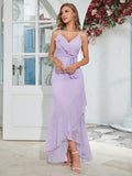 Purple Dots Asymmetrical Tulle Bridesmaid Dress
