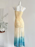 Elegant Gradient Ruched Evening Maxi Dress