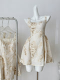 Elegant Cocktail Style Champagne Gold Floral Sequin Dress