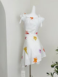 Tie Strap Flattering Fit Printed White Sundress