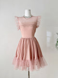 Polka Dot Tulle Crystal  Short Pink Dress