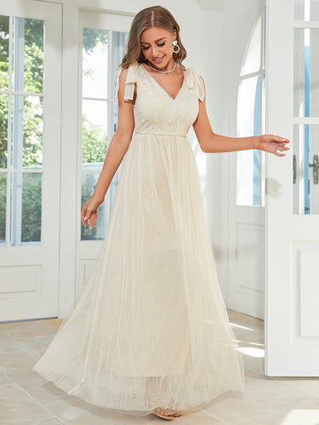 Lace Long Bowknot Wedding Bridesmaid Dress