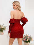 Ruby Red Puff Sleeve Party Mini Dress