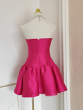 Satin Short Mini Ruffles Strapless Fuchsia Homecoming Dress