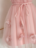 Short Mini Tulle A Line Pink Flowers Homecoming Dress