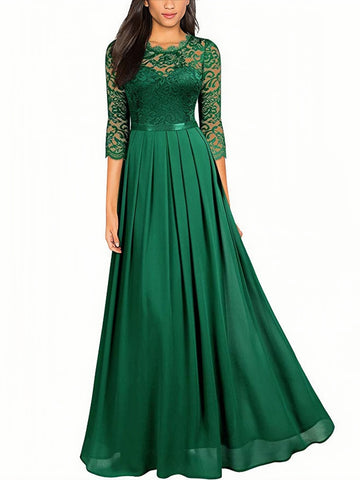 Green Lace Long Sleeve Maxi Party Dress