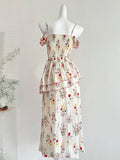 Tie Front Fluttery Sleeves Asymmetric Floral Maxi Dress