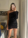 Chic One-Shoulder Silhouette Black Mini Dress