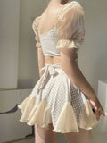 Sweet Lolita Outfits Ruffles Plaid Short Sleeves Swimwear Dress