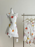Tie Strap Flattering Fit Printed White Sundress