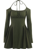 Halter Green Cold Shoulder Dress