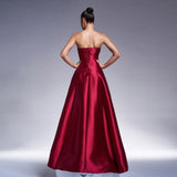 Bow Sweetheart A Line Burgundy Satin Prom Dress