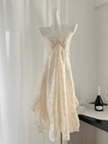 High-Low Hemline Adjustable Halter  Ivory Lace Dress